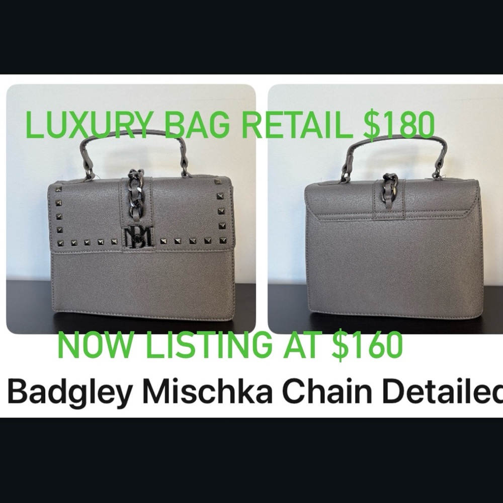 Badgley Mischka Gray Studded Handbag
